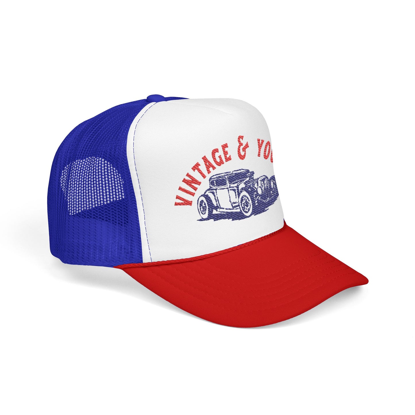 Red White and Blue Hot Rod Trucker Cap