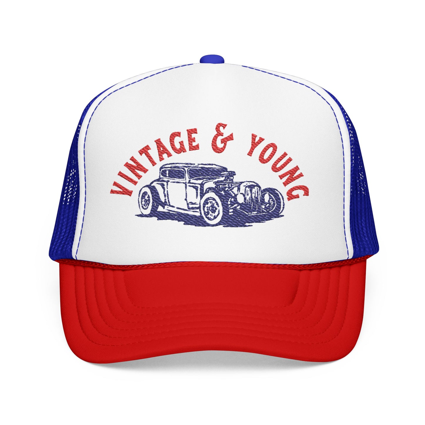 Red White and Blue Hot Rod Trucker Cap