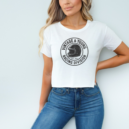 Vintage Young Crop Tee-  Racing Div. Helmet