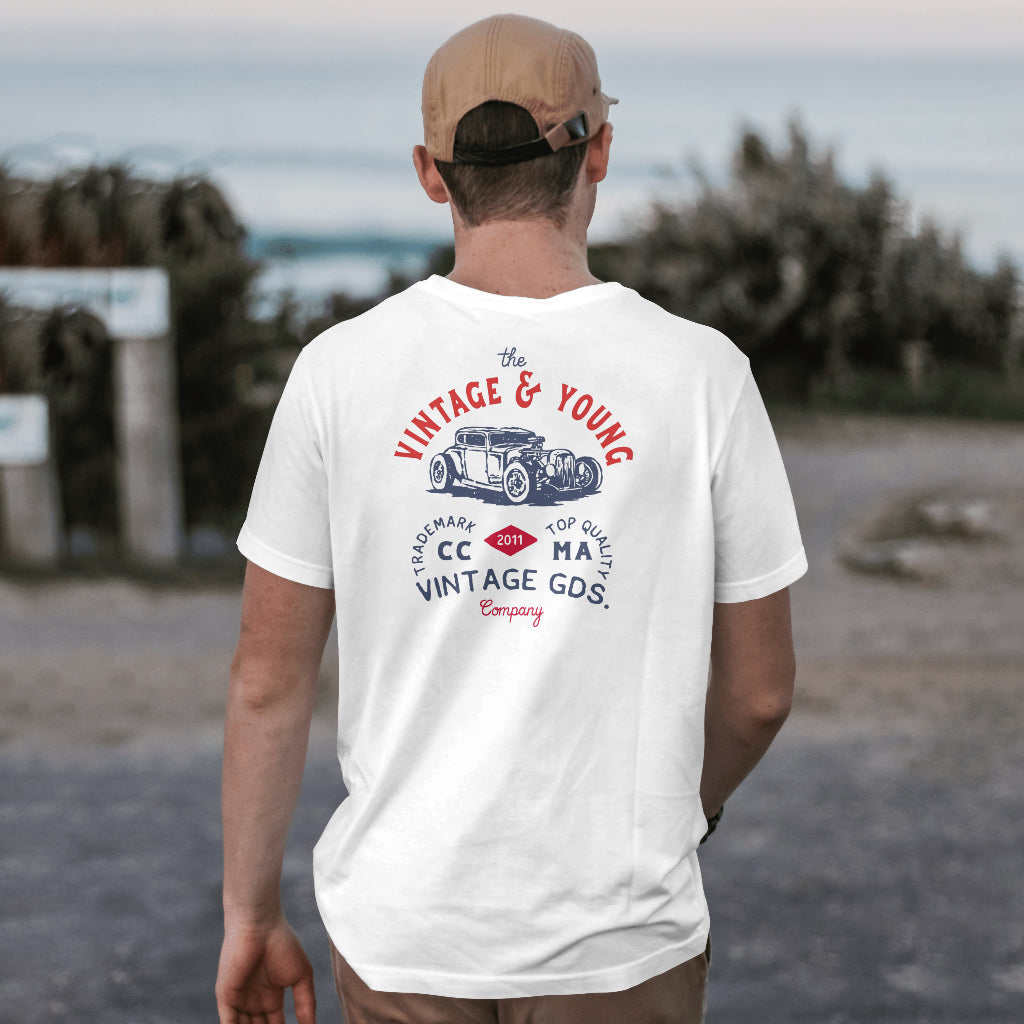 White Retro Inspired Car Club Tee